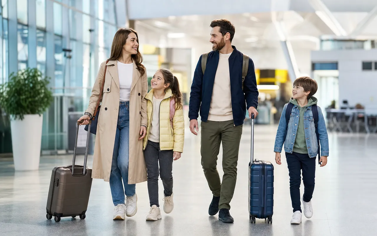 Familie pregătită pentru o călătorie în străinătate
