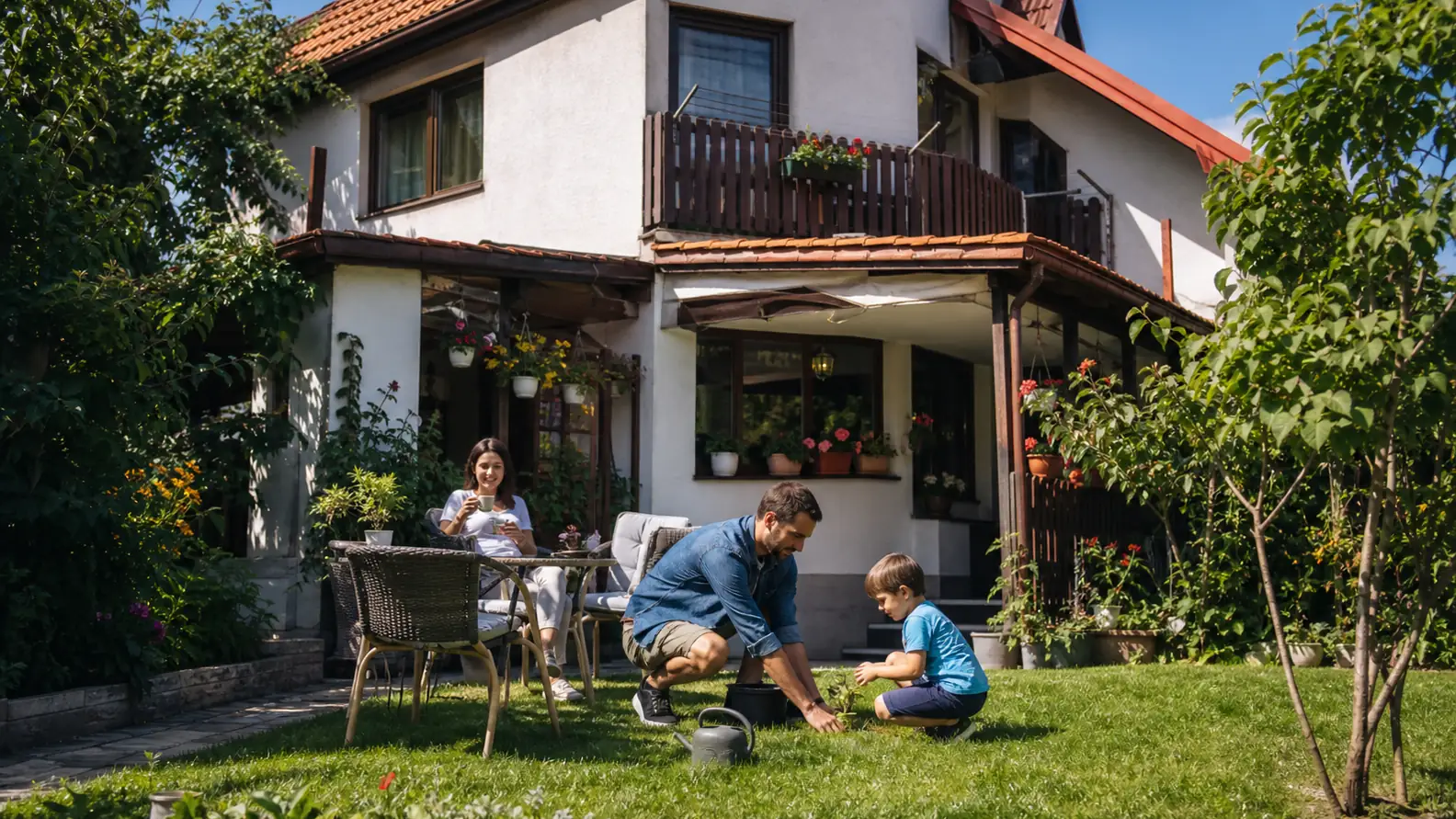 Familie într-o casă folosită ca locuință principală