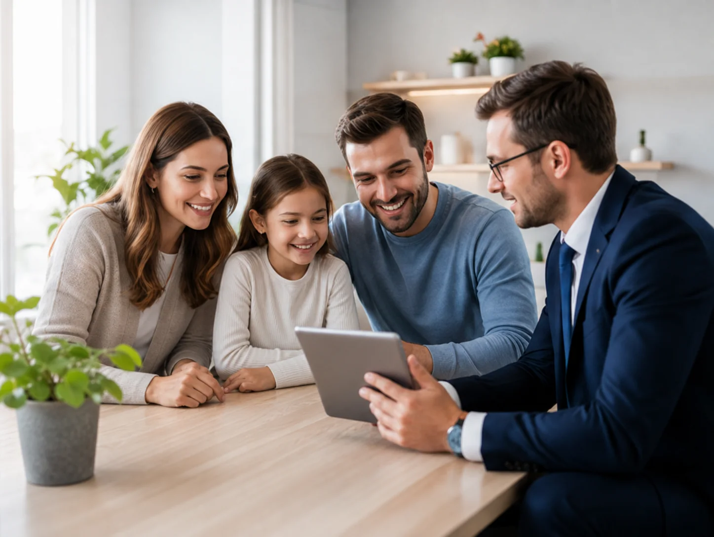 Familie care discută despre planurile financiare cu un consultant