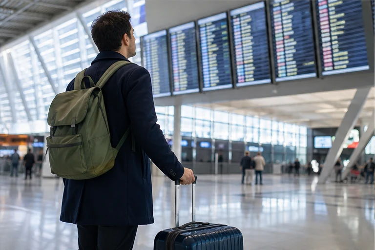 Călător pregătit pentru un zbor către un oraș european