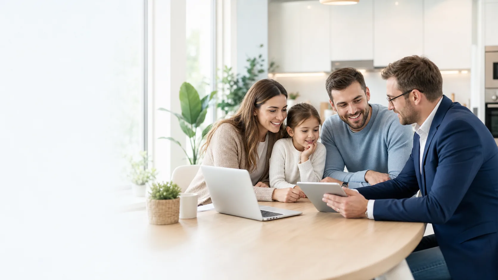 Familie discutând într-un cadru relaxat cu un consultant Asigurare Smart